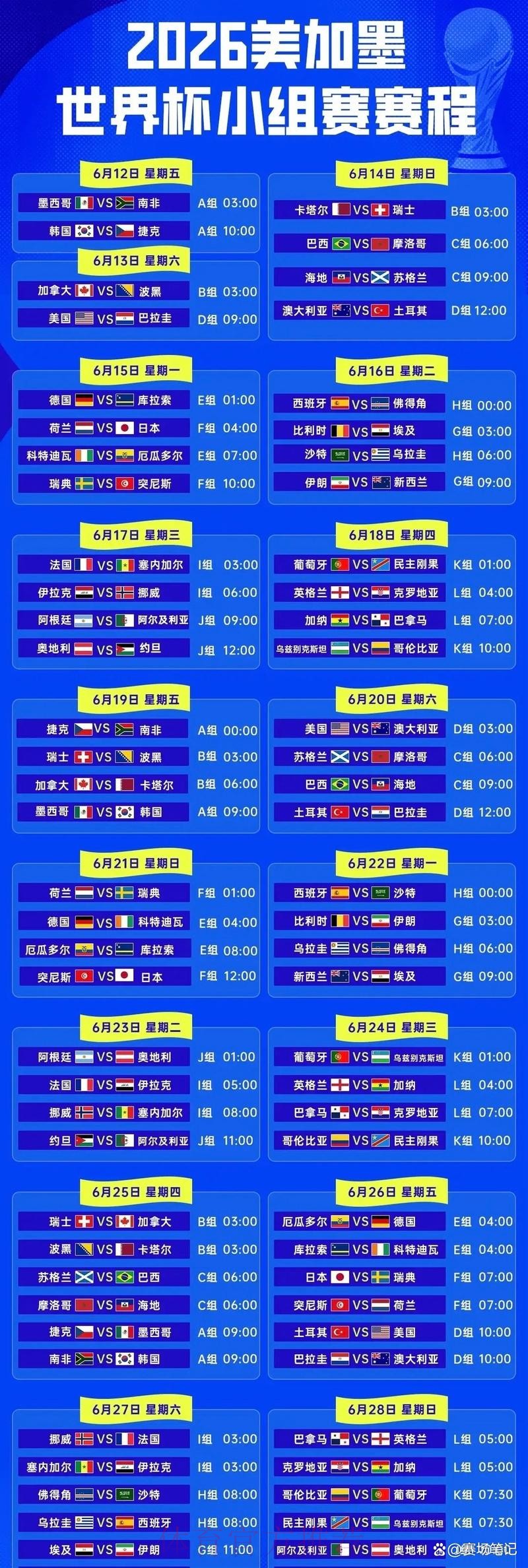 2026世界杯赛程一览 2026世界杯赛程一览